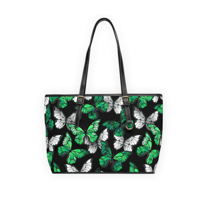 Green With White Butterflies PU Leather Shoulder Bag