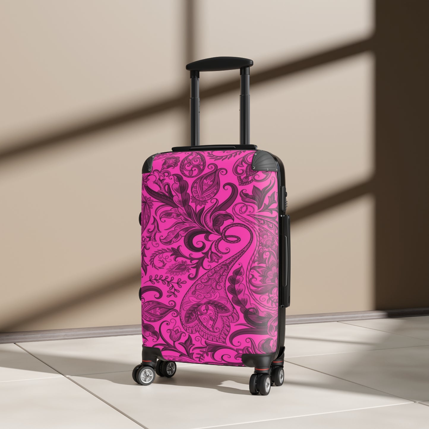 Cute Flower Pink & Black Cabin Suitcase