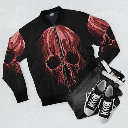 Red Drippy Skull Bomber Jacket