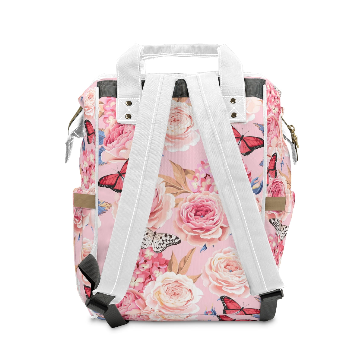 Beautiful Roses With Hydrangea & Butterflies Multifunctional Backpack