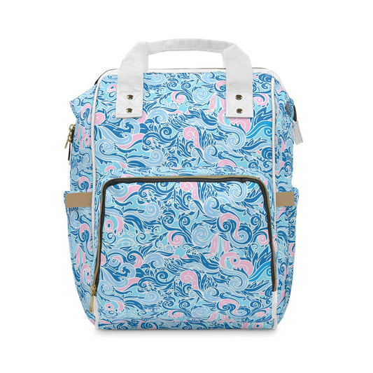 Blue & Pink Swirls Multifunctional Backpack