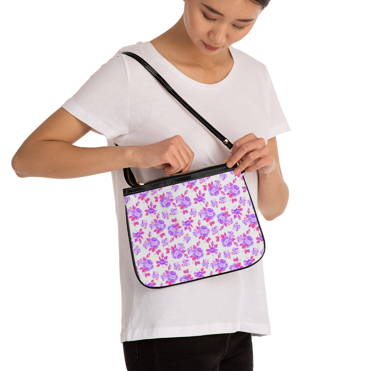 Beautiful Purple Roses Small Shoulder Bag