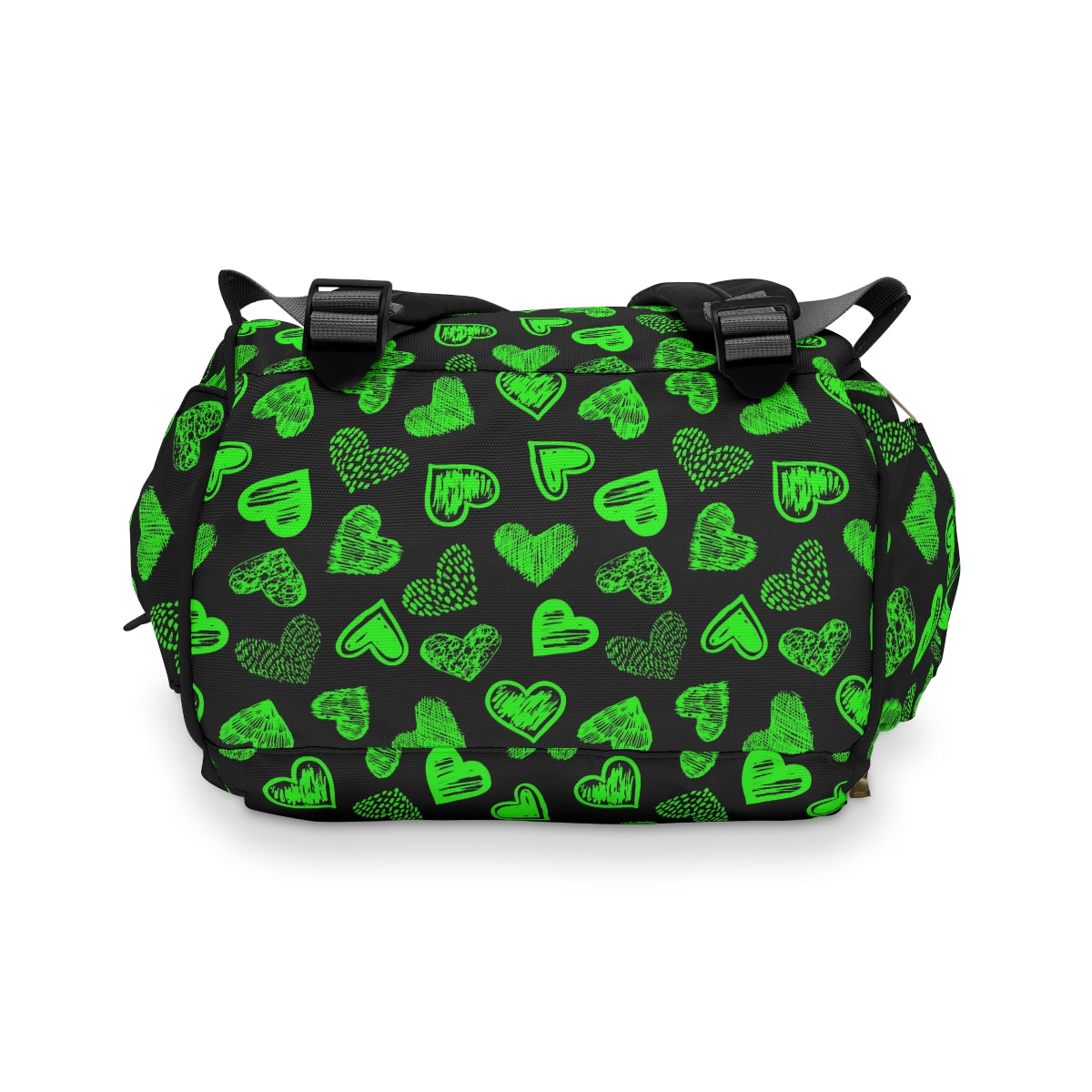 Black With Green Doodle Hearts Multifunctional Backpack