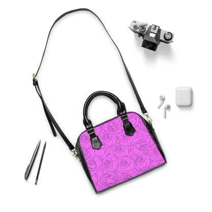 Pink & Black Roses Shoulder Handbag