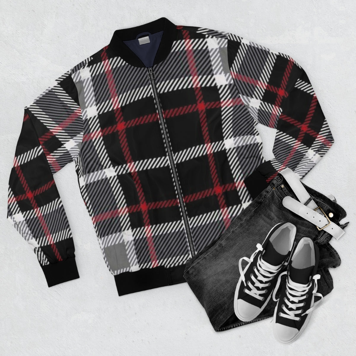 Black & White Plaid Bomber Jacket