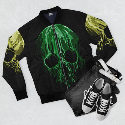 Green & Yellow Drippy Skull Bomber Jacket