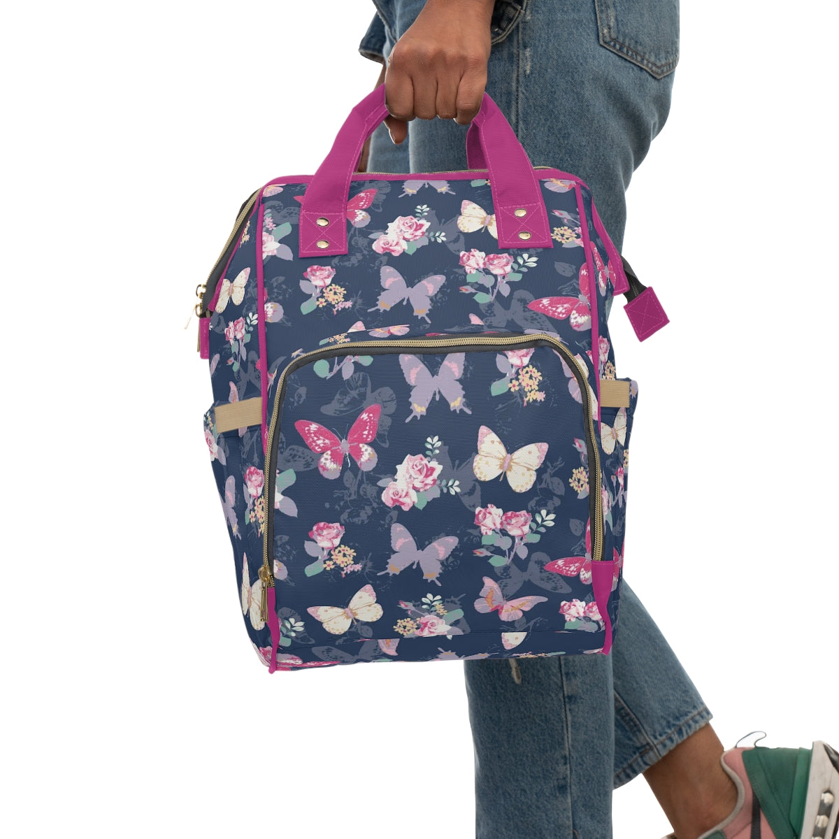 Pink & White Butterflies Multifunctional Backpack