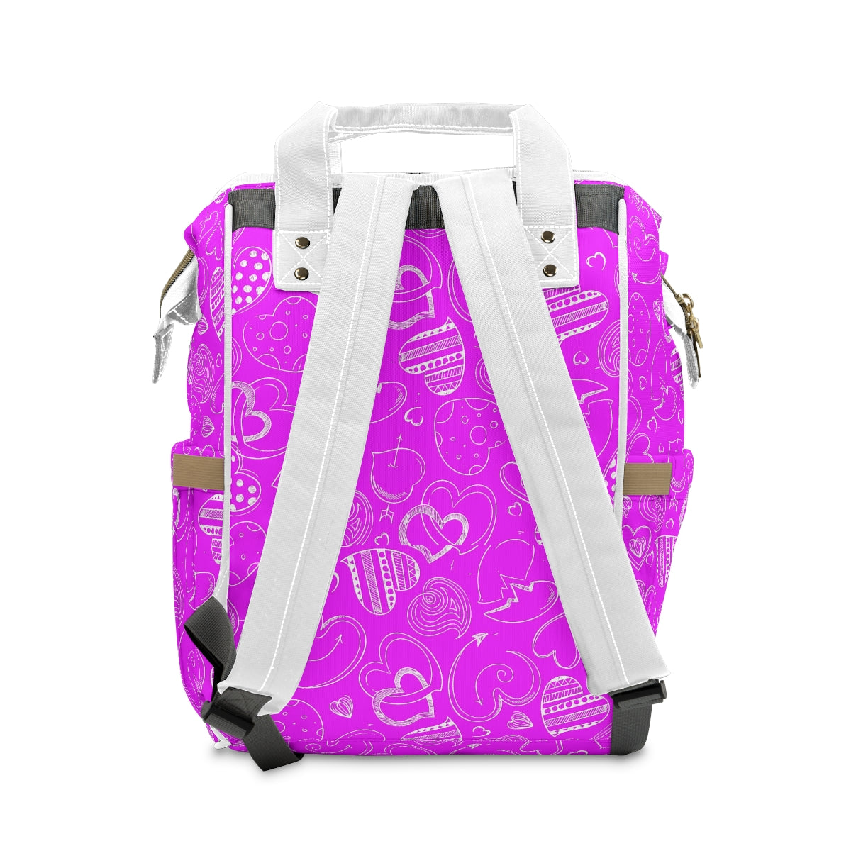 Purple With White Doodle Hearts Multifunctional Backpack