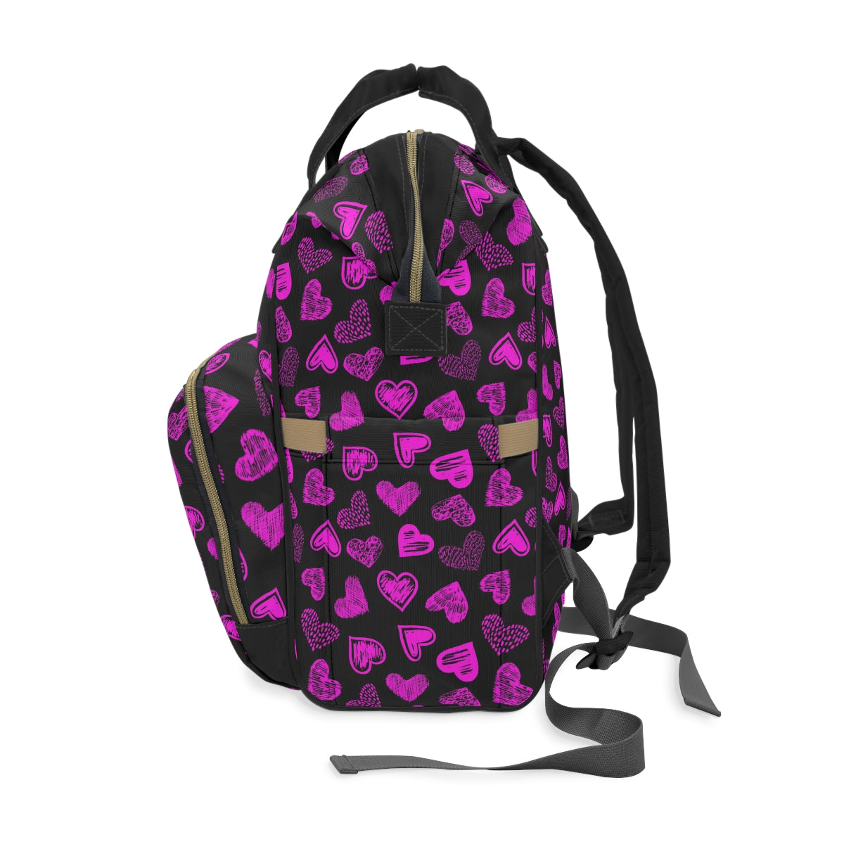 Black With Purple Doodle Hearts Multifunctional Backpack