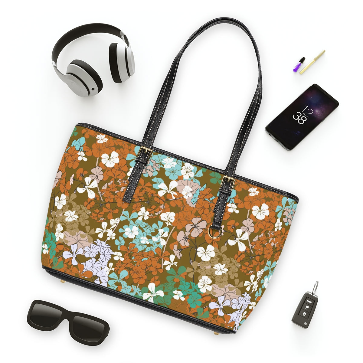 Colorful Flowers PU Leather Shoulder Bag