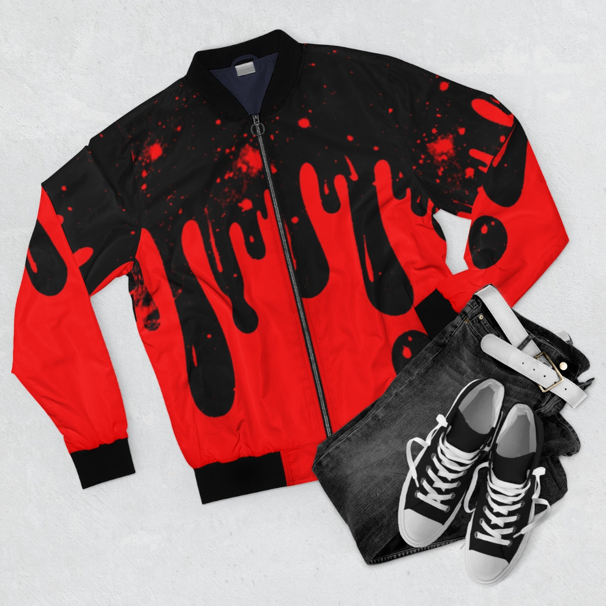 Drippy Black & Red Bomber Jacket