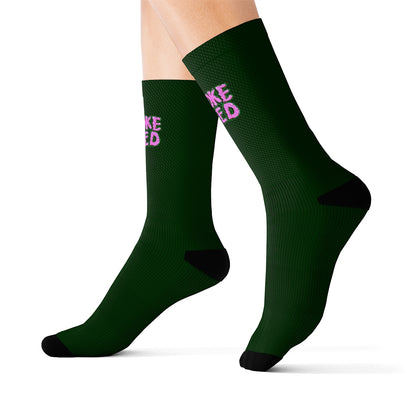 Dark Green & Pink Smoke Weed Stoners Only Crew Socks