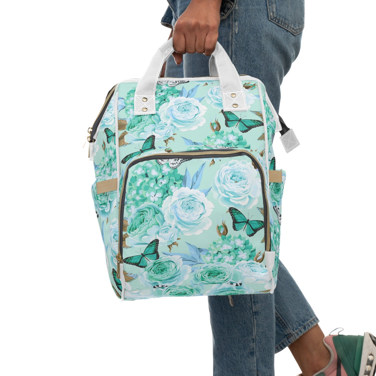 Beautiful Roses With Hydrangea & Butterflies Multifunctional Backpack